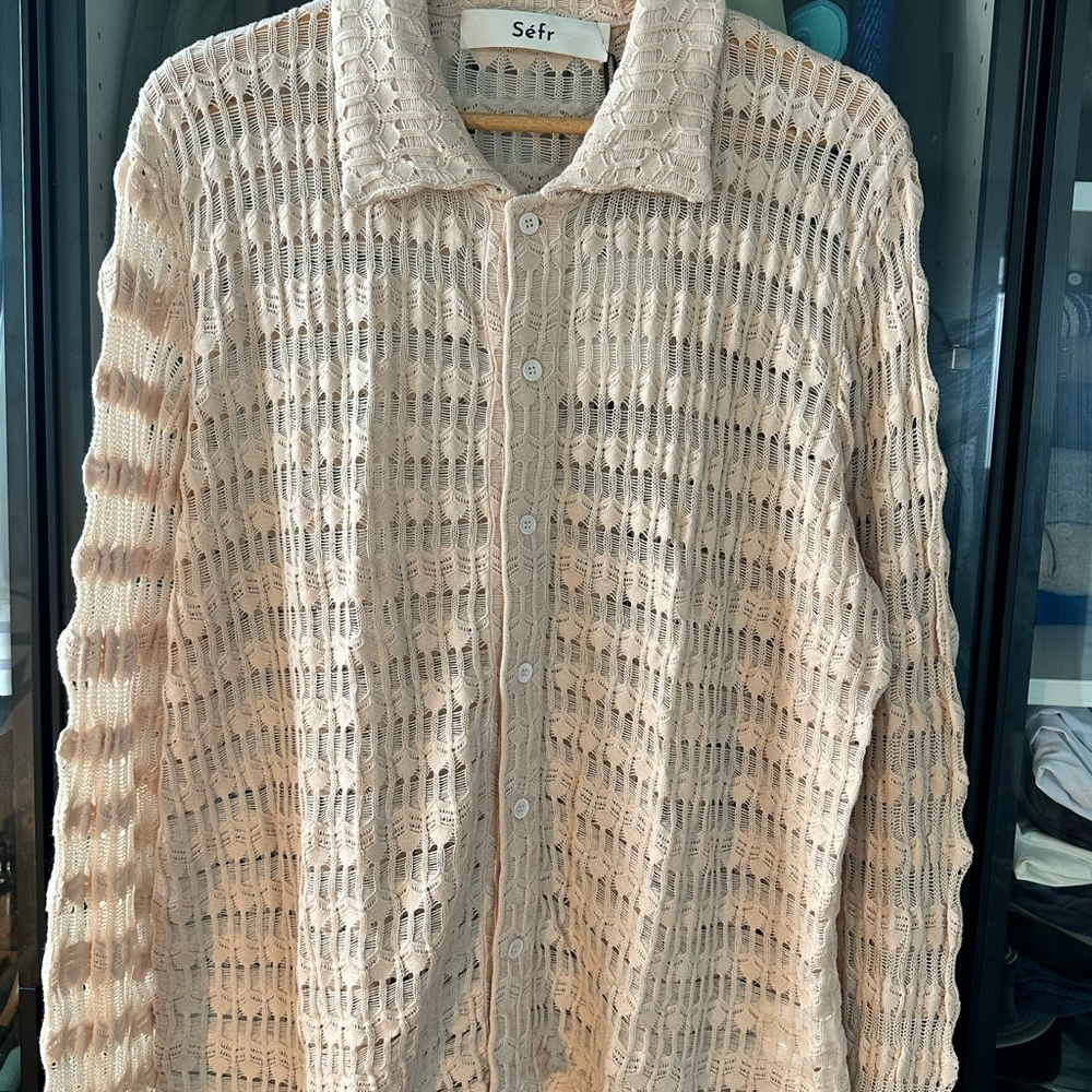 Séfr Beige Knit Button-Up Shirt